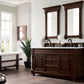 Brookfield 60" Double Vanity, Burnished Mahogany w/ 3 CM Carrara Marble Top