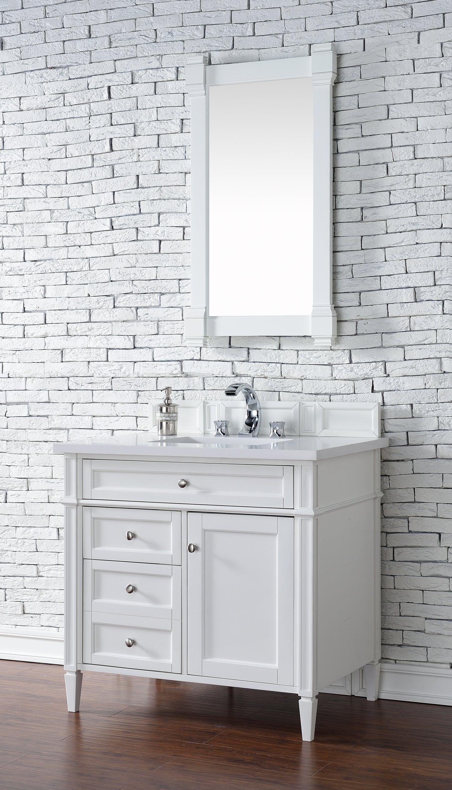 Brittany 36" Single Vanity, Bright White w/ 3 CM White Zeus Quartz Top