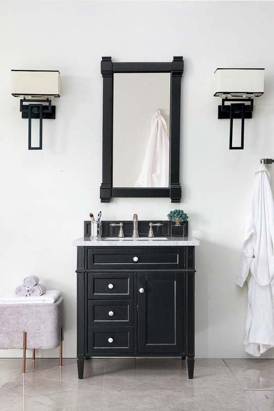 Brittany 30" Single Vanity, Black Onyx w/ 3 CM Carrara Marble Top