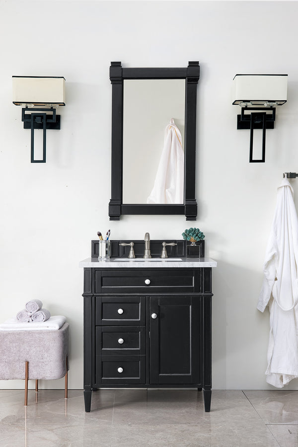 Brittany 30 Single Vanity, Black Onyx w/ 3 CM Carrara Marble Top