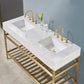 Merano 60" Double Stainless Steel Vanity Console in Brushed Gold with Aosta White Stone Countertop without Mirror