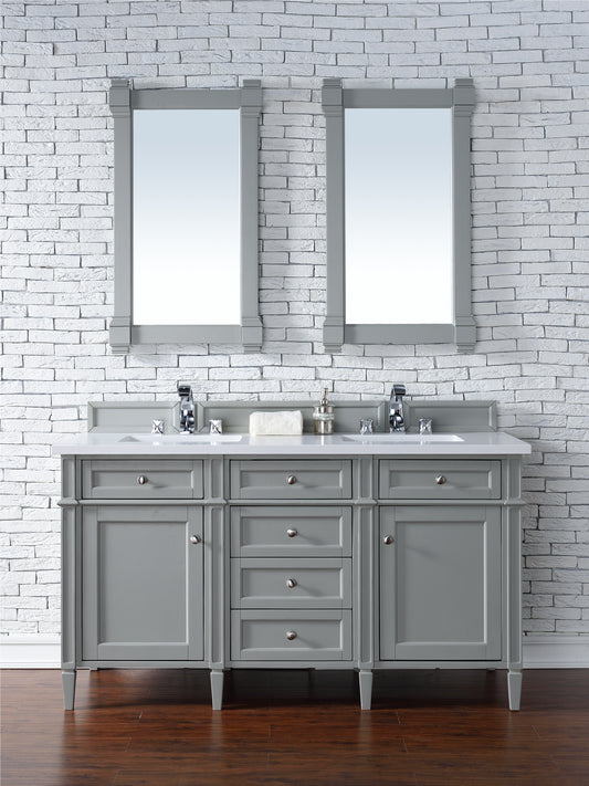 Brittany 60" Double Vanity, Urban Gray w/ 3 CM White Zeus Quartz Top