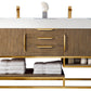 Columbia 59" Double Vanity, Latte Oak, Radiant Gold w/ Glossy White Composite Stone Top