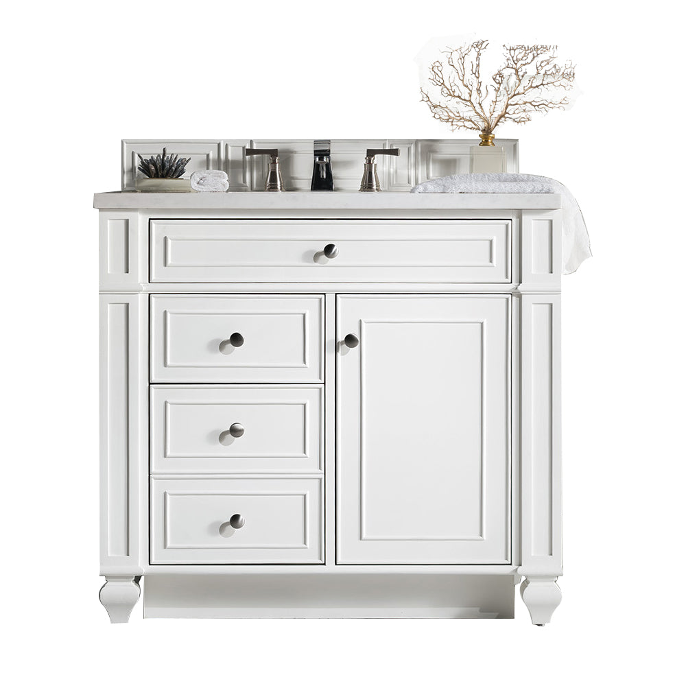 Bristol 36" Single Vanity, Bright White w/ 3 CM White Zeus Quartz Top