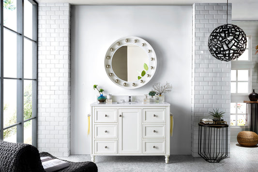 Copper Cove Encore 48" Single Vanity, Bright White w/ 3 CM Eternal Jasmine Pearl Quartz Top