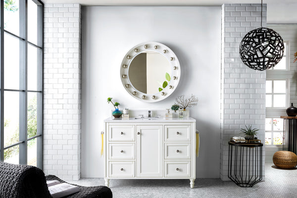 Copper Cove Encore 48 Single Vanity, Bright White w/ 3 CM Eternal Jasmine Pearl Quartz Top