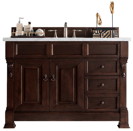 Brookfield 48" Single Vanity, Burnished Mahogany w/ 3 CM Arctic Fall Solid Surface Top