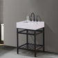 Edolo 24" Single Stainless Steel Vanity Console in Matt Black with Snow White Stone Countertop and Mirror