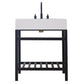 Edolo 30" Single Stainless Steel Vanity Console in Matt Black with Snow White Stone Countertop without Mirror