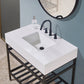 Edolo 36" Single Stainless Steel Vanity Console in Matt Black with Snow White Stone Countertop and Mirror