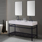 Edolo 60" Double Stainless Steel Vanity Console in Matt Black with Snow White Stone Countertop and Mirror