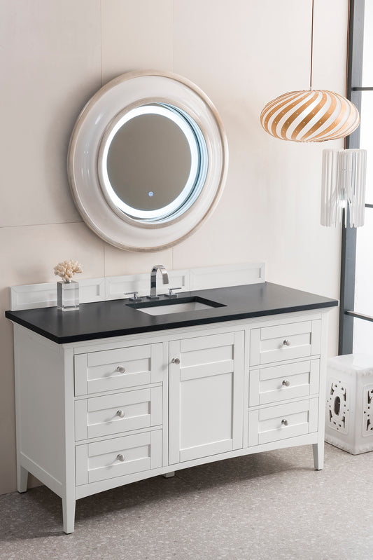 Palisades 60" Single Vanity, Bright White w/ 3 CM Charcoal Soapstone Quartz Top