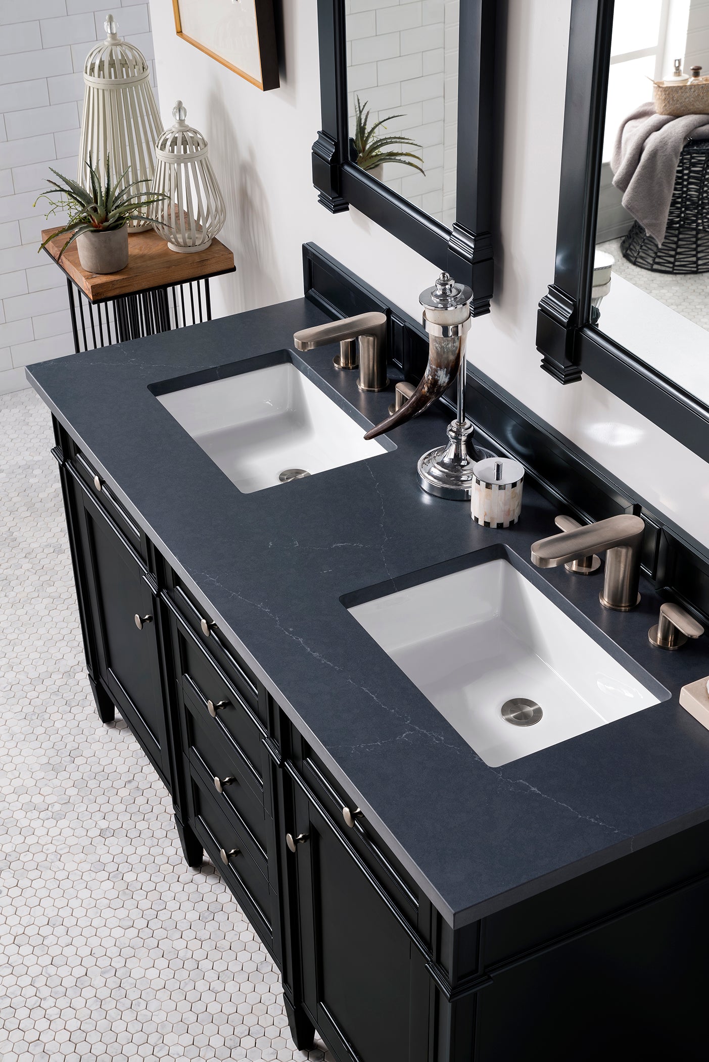 Brittany 60" Double Vanity, Black Onyx w/ 3 CM Charcoal Soapstone Quartz Top