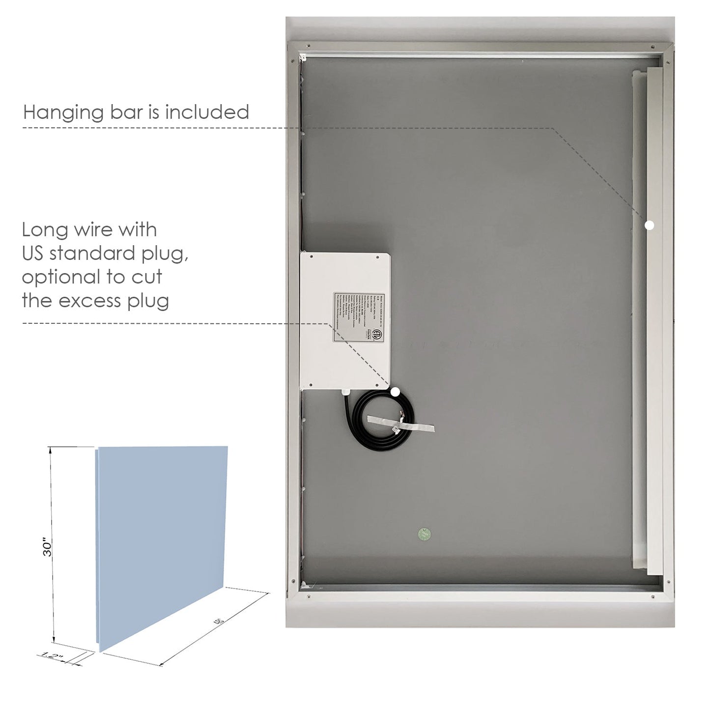 Cosenza 48” Rectangle Frameless Modern LED Bathroom Vanity Mirror