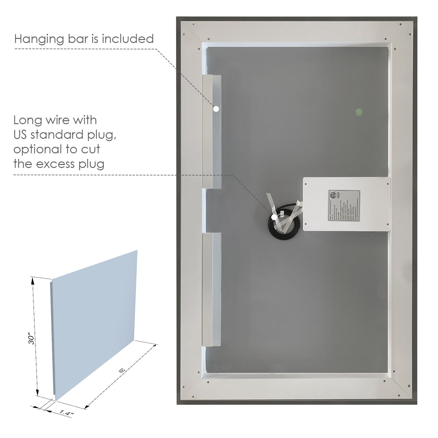 Genova 48” Rectangle Frameless Modern LED Bathroom Vanity Mirror