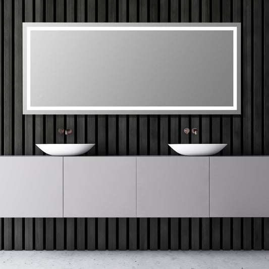 Genova 72” Rectangle Frameless Modern Bathroom/Vanity LED Lighted Wall Mirror