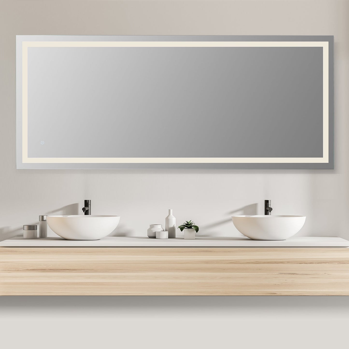 Genova 72” Rectangle Frameless Modern Bathroom/Vanity LED Lighted Wall Mirror