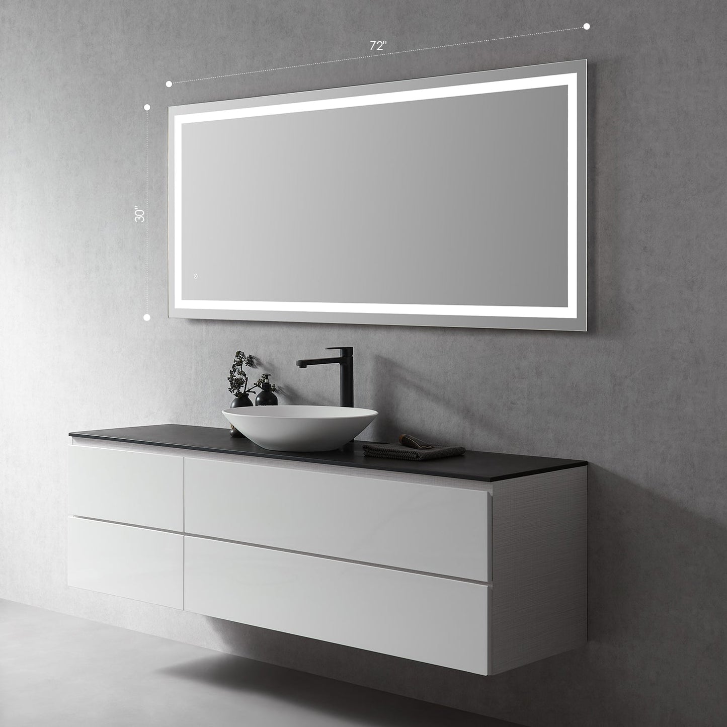 Genova 72” Rectangle Frameless Modern Bathroom/Vanity LED Lighted Wall Mirror