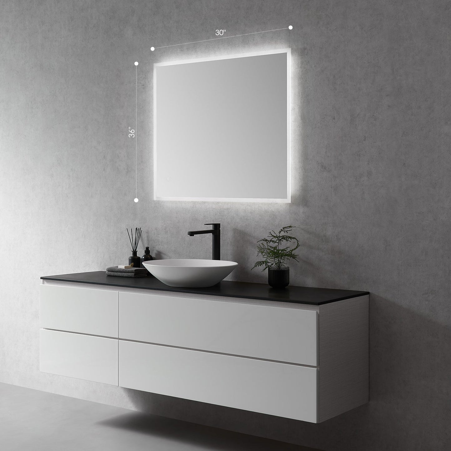 Cassano Rectangle 36" Frameless Modern Bathroom/Vanity LED Lighted Wall Mirror