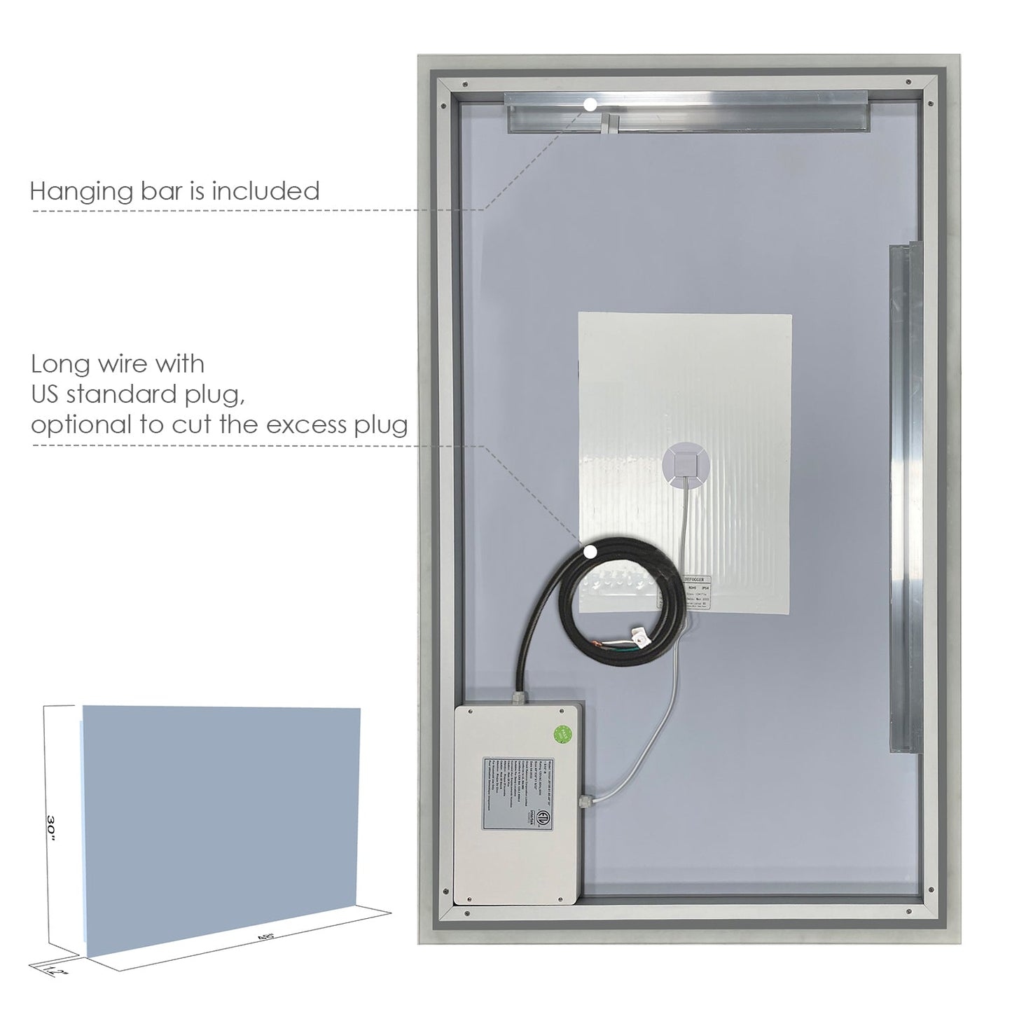 Cassano Rectangle 48" Frameless Modern Bathroom/Vanity LED Lighted Wall Mirror