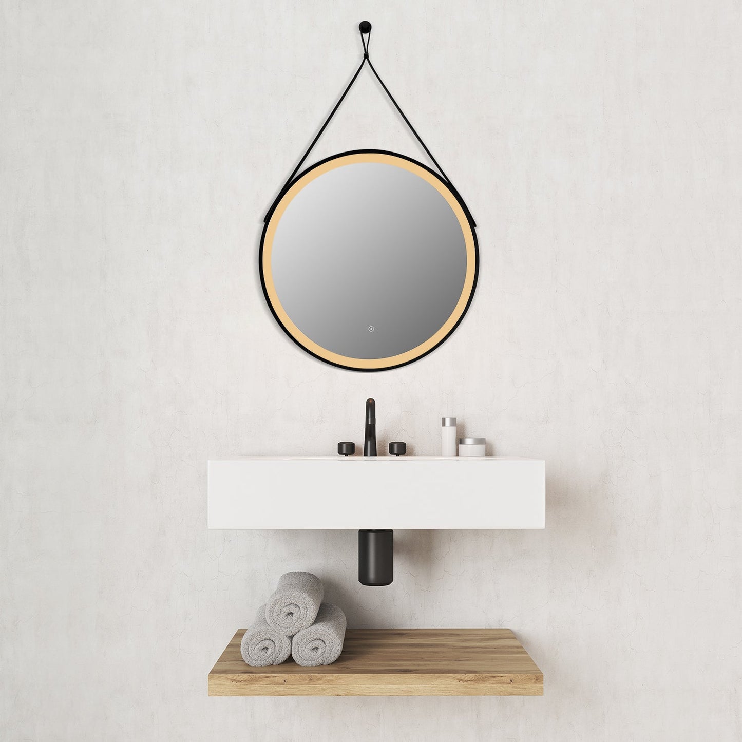 Roccia Round 28" Framed in Matt Black Modern Bathroom/Vanity LED Lighted Wall Mirror