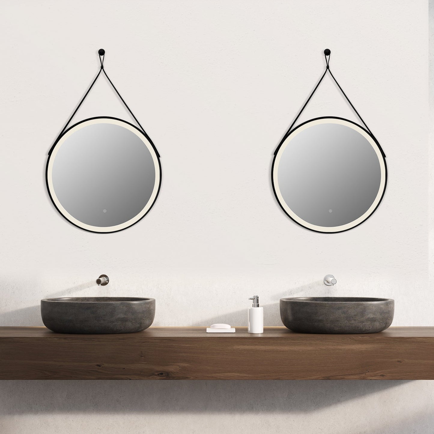 Roccia Round 28" Framed in Matt Black Modern Bathroom/Vanity LED Lighted Wall Mirror