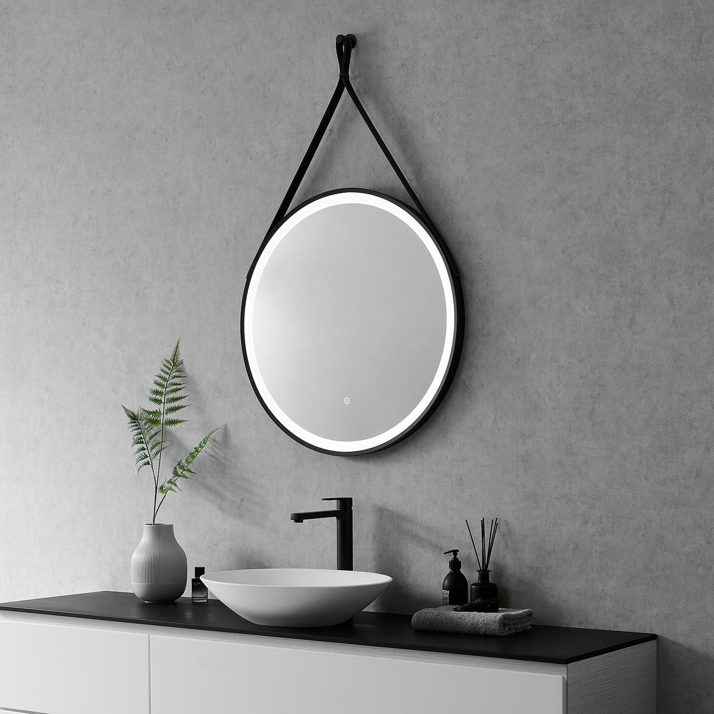 Roccia Round 28" Framed in Matt Black Modern Bathroom/Vanity LED Lighted Wall Mirror