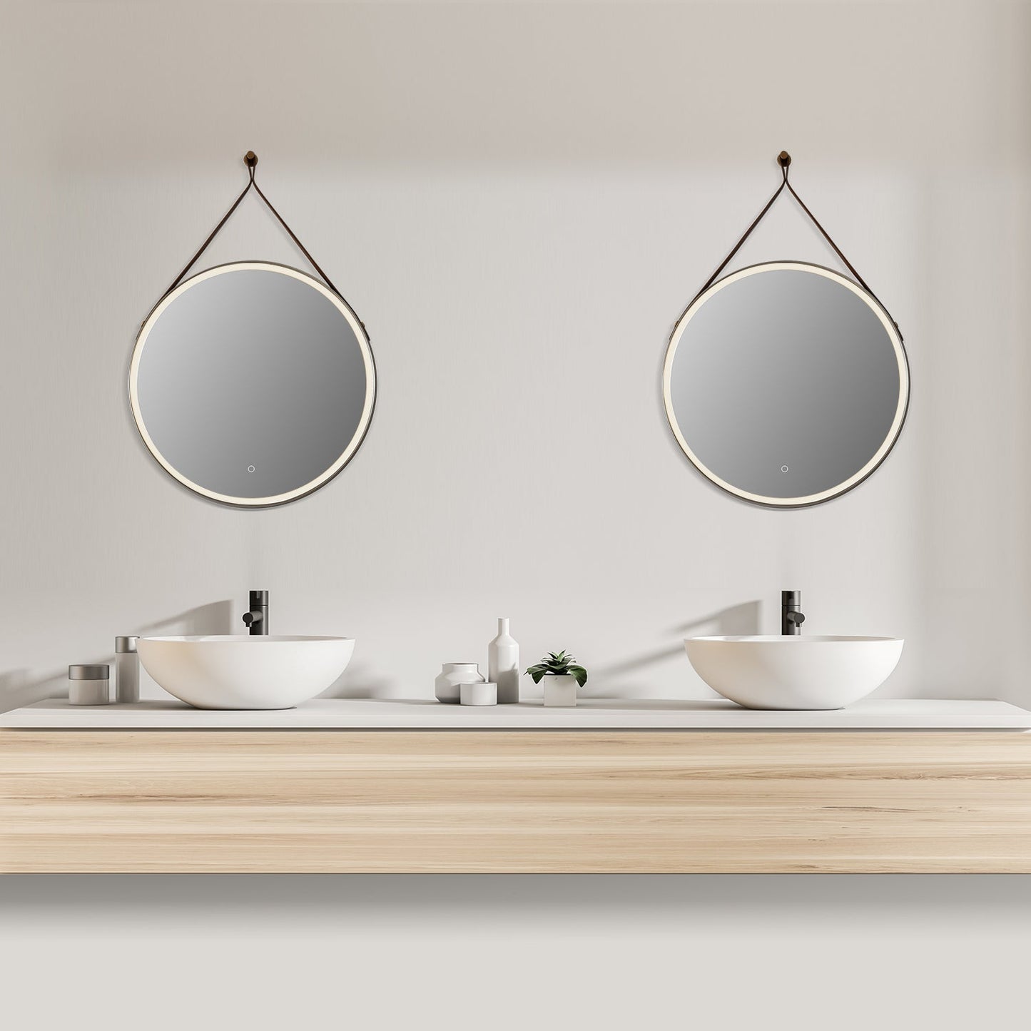 Roccia Round 28" Framed in Brushed Gold Modern Bathroom/Vanity LED Lighted Wall Mirror