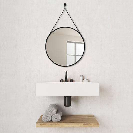 Epoca 28" Circle Bathroom/Vanity Matt Black Aluminum Framed Wall Mirror