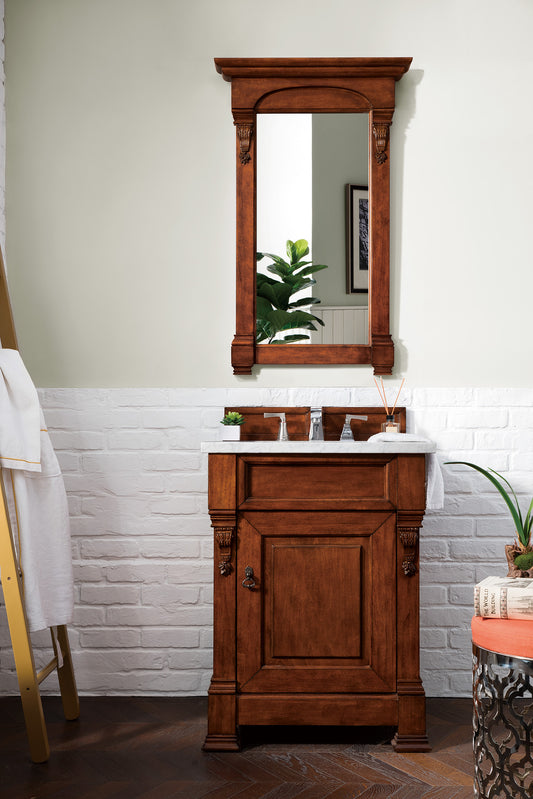 Brookfield 26" Single Vanity, Warm Cherry w/ 3 CM Carrara Marble Top