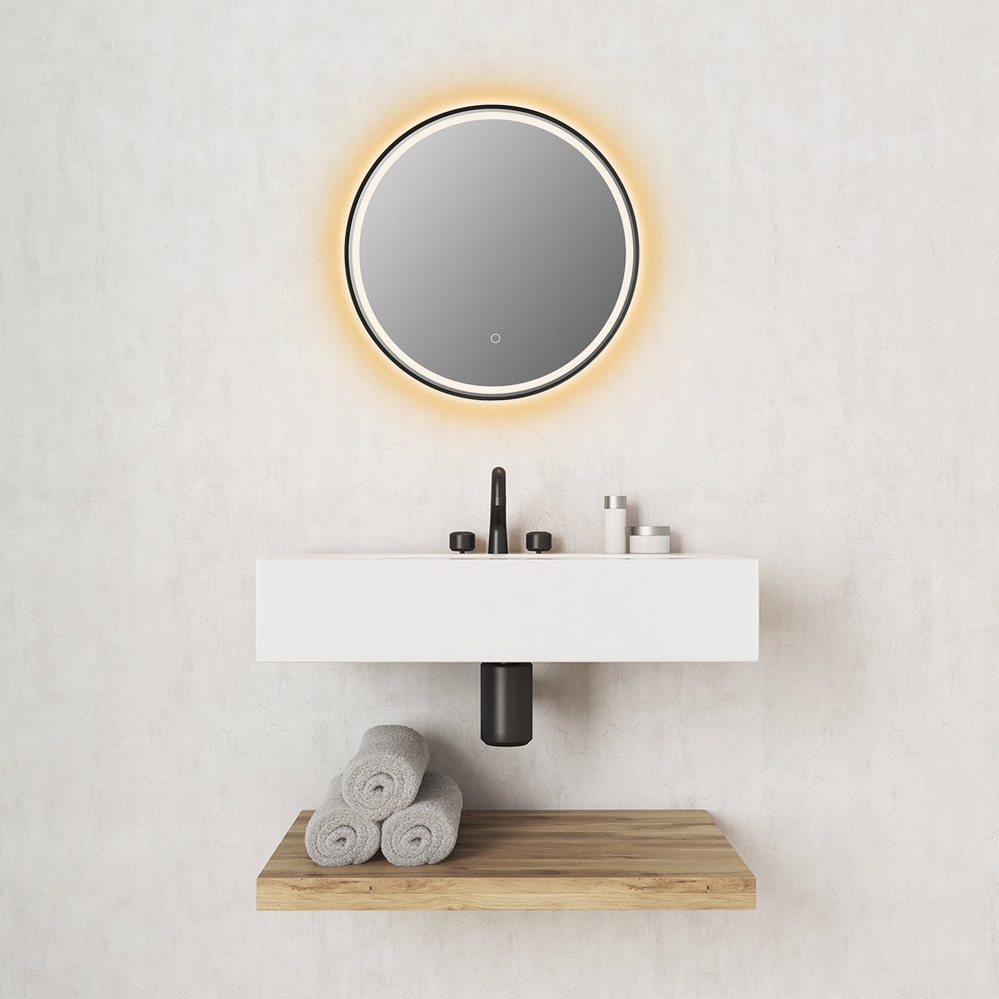 Palme Round 24" Framed in Matt Black Modern Bathroom/Vanity LED Lighted Wall Mirror