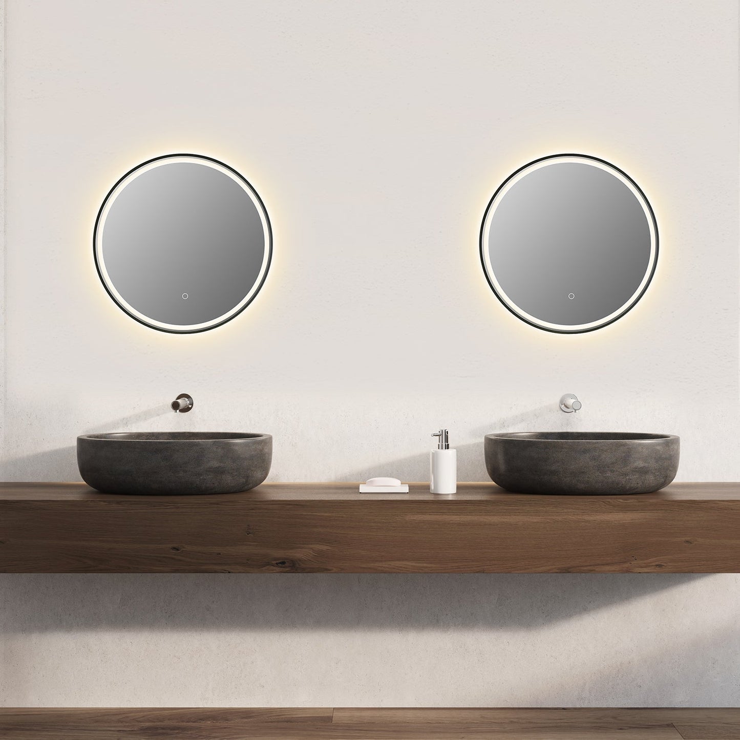 Palme Round 24" Framed in Matt Black Modern Bathroom/Vanity LED Lighted Wall Mirror