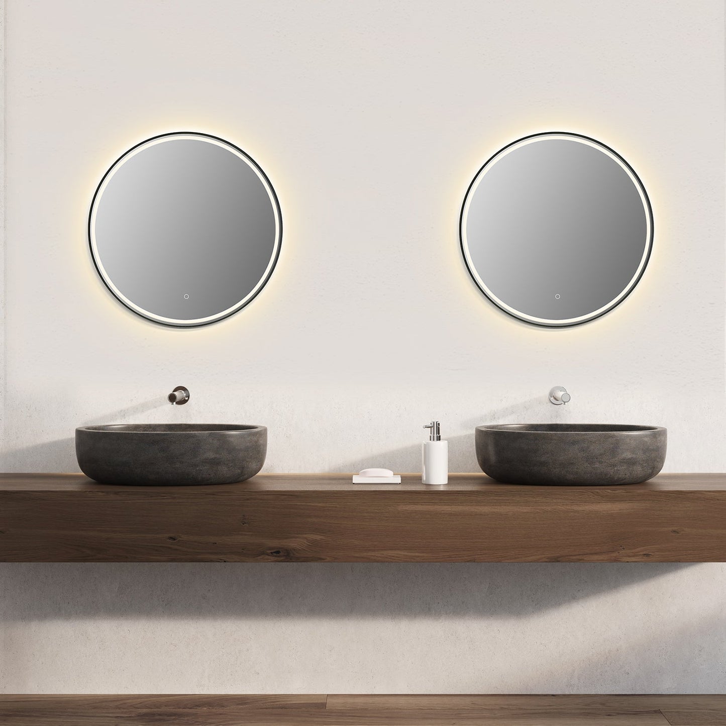 Palme Round 32" Framed in Matt Black Modern Bathroom/Vanity LED Lighted Wall Mirror