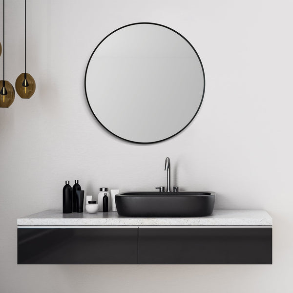 Liceo 30 Circle Bathroom/Vanity Matt Black Aluminum Framed Wall Mirror