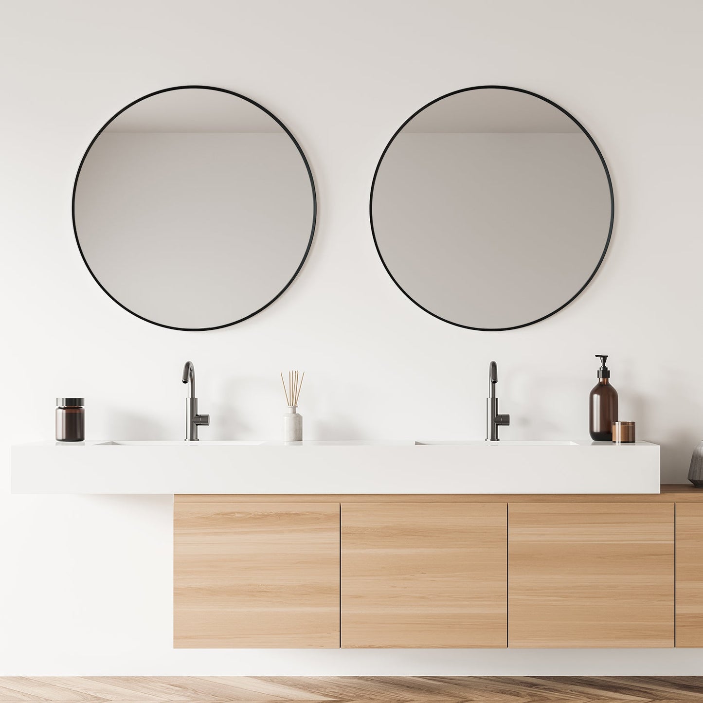 Liceo 30" Circle Bathroom/Vanity Matt Black Aluminum Framed Wall Mirror