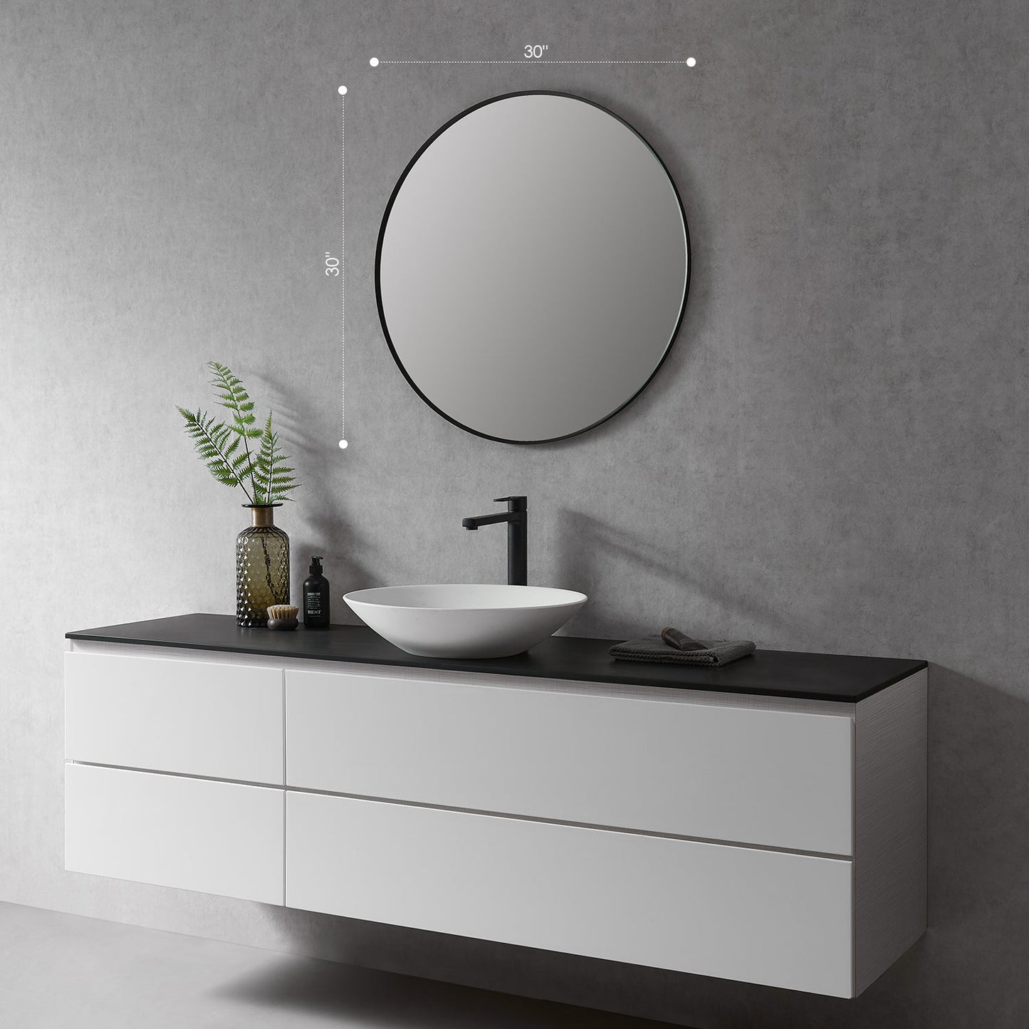 Liceo 30" Circle Bathroom/Vanity Matt Black Aluminum Framed Wall Mirror