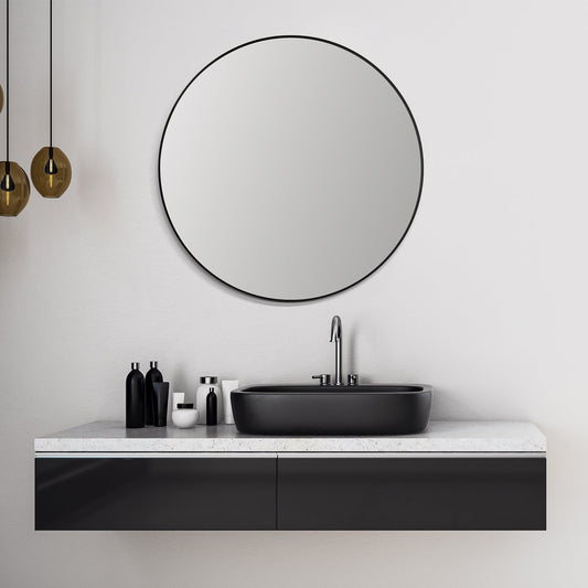 Liceo 42" Circle Bathroom/Vanity Matt Black Aluminum Framed Wall Mirror