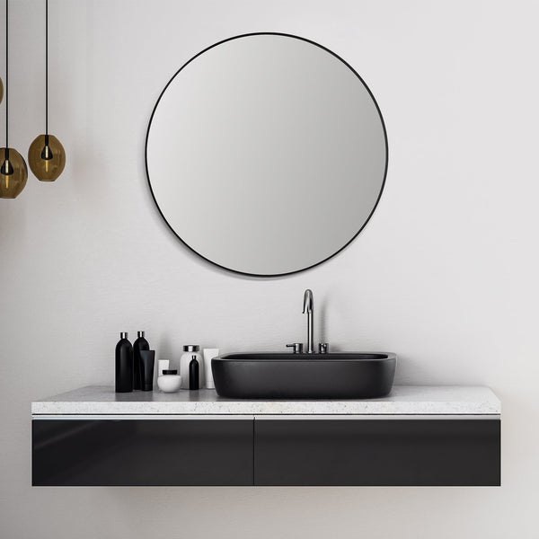 Liceo 42 Circle Bathroom/Vanity Matt Black Aluminum Framed Wall Mirror