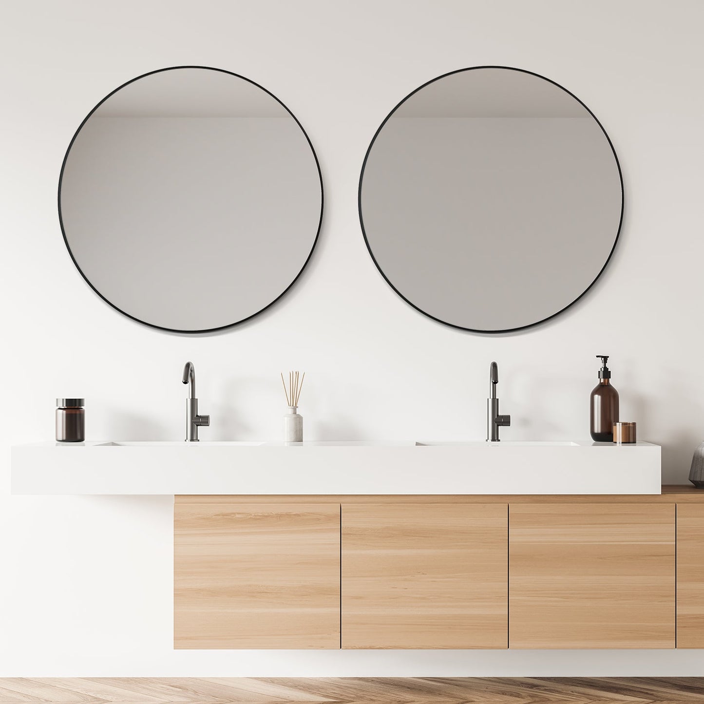 Liceo 42" Circle Bathroom/Vanity Matt Black Aluminum Framed Wall Mirror