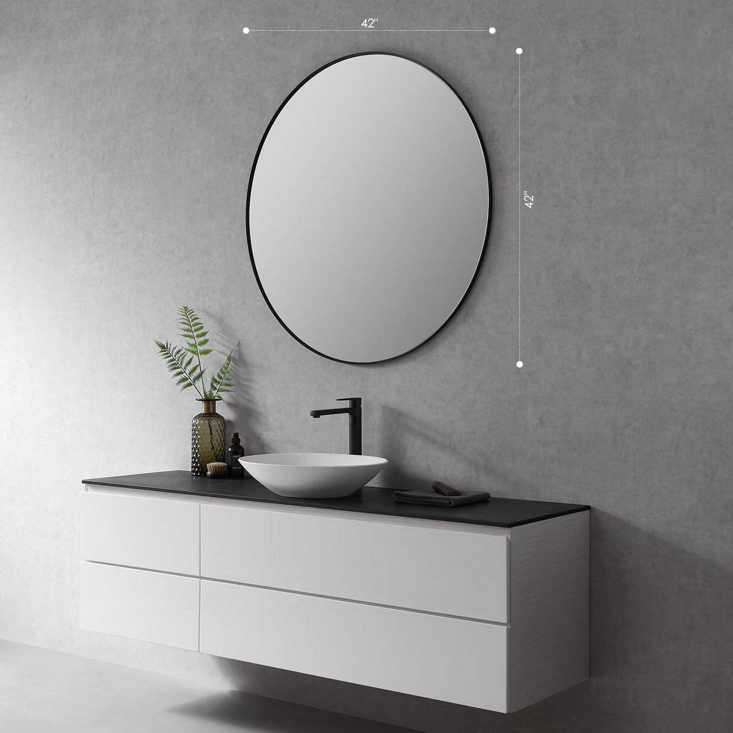 Liceo 42" Circle Bathroom/Vanity Matt Black Aluminum Framed Wall Mirror