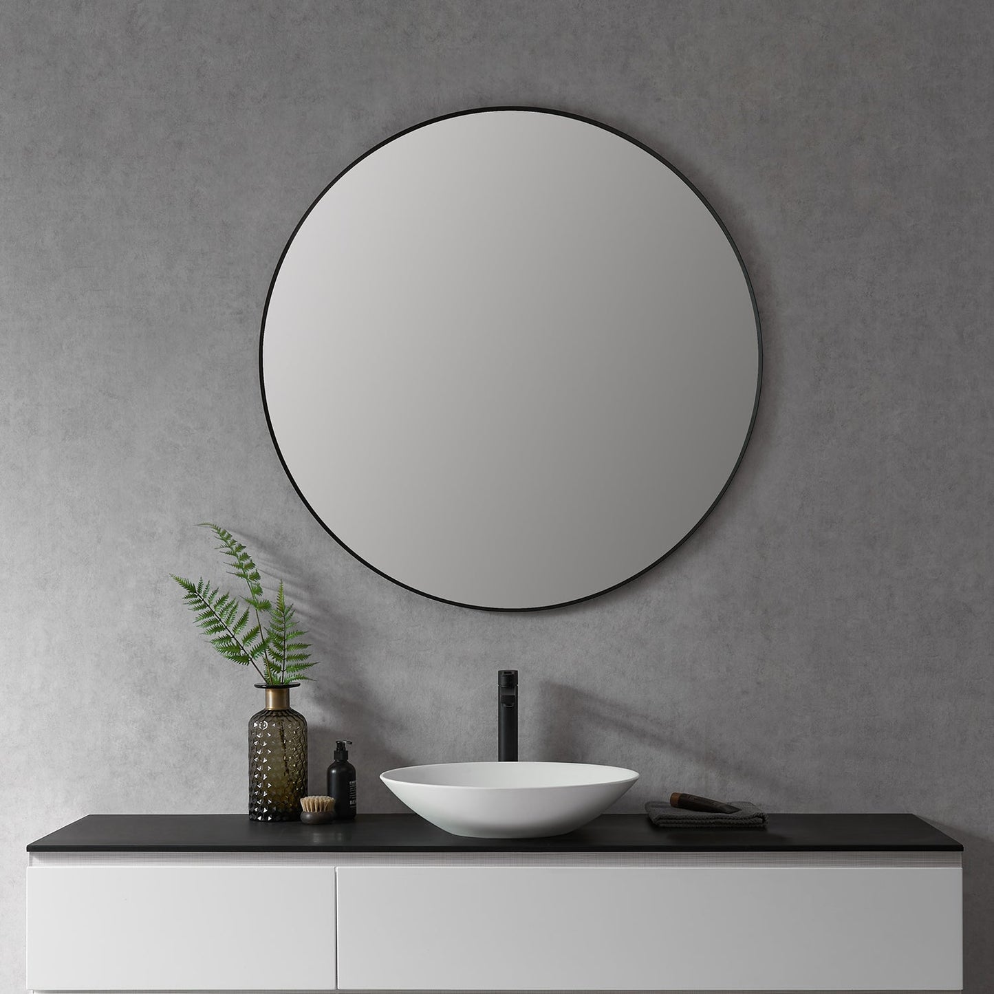 Liceo 42" Circle Bathroom/Vanity Matt Black Aluminum Framed Wall Mirror