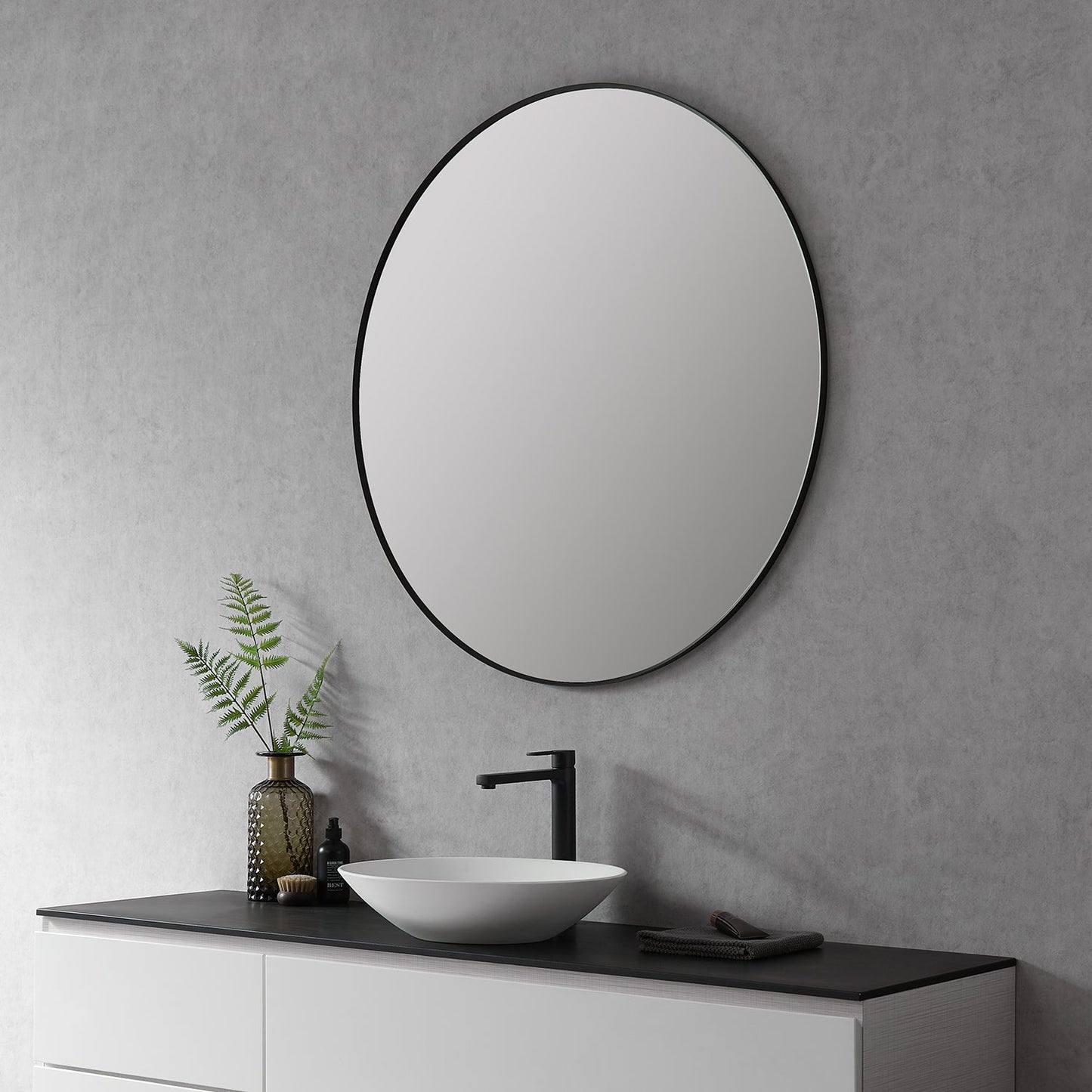 Liceo 42" Circle Bathroom/Vanity Matt Black Aluminum Framed Wall Mirror