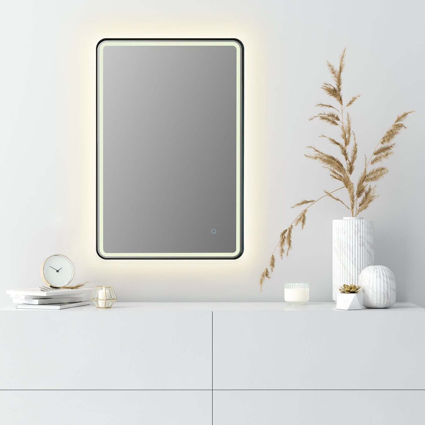 Viaggi Rectangle 24" Framed in Matt Black Modern Bathroom/Vanity LED Lighted Wall Mirror