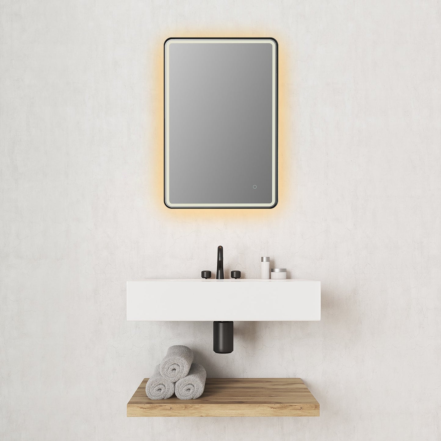 Viaggi Rectangle 24" Framed in Matt Black Modern Bathroom/Vanity LED Lighted Wall Mirror