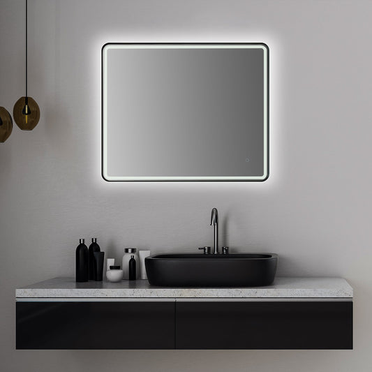 Viaggi Rectangle 36" Framed in Matt Black Modern Bathroom/Vanity LED Lighted Wall Mirror