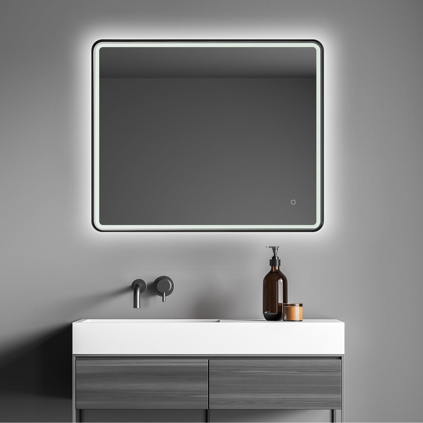 Viaggi Rectangle 36" Framed in Matt Black Modern Bathroom/Vanity LED Lighted Wall Mirror