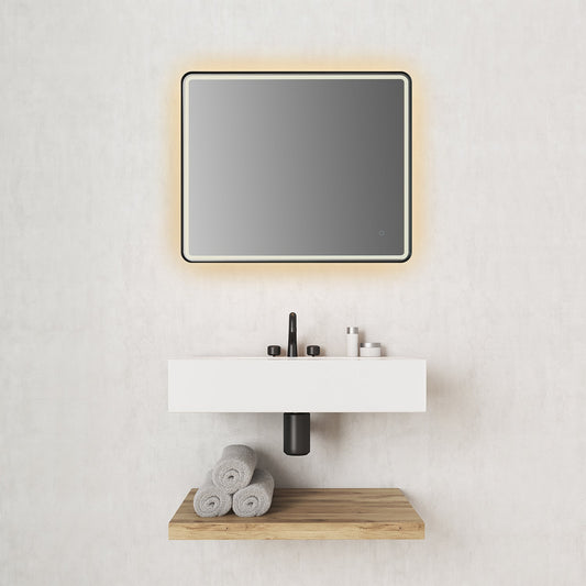 Viaggi Rectangle 36" Framed in Matt Black Modern Bathroom/Vanity LED Lighted Wall Mirror