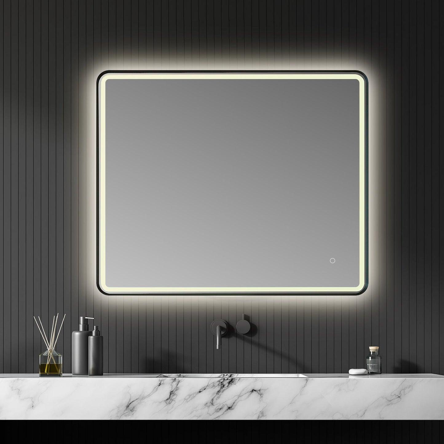 Viaggi Rectangle 36" Framed in Matt Black Modern Bathroom/Vanity LED Lighted Wall Mirror