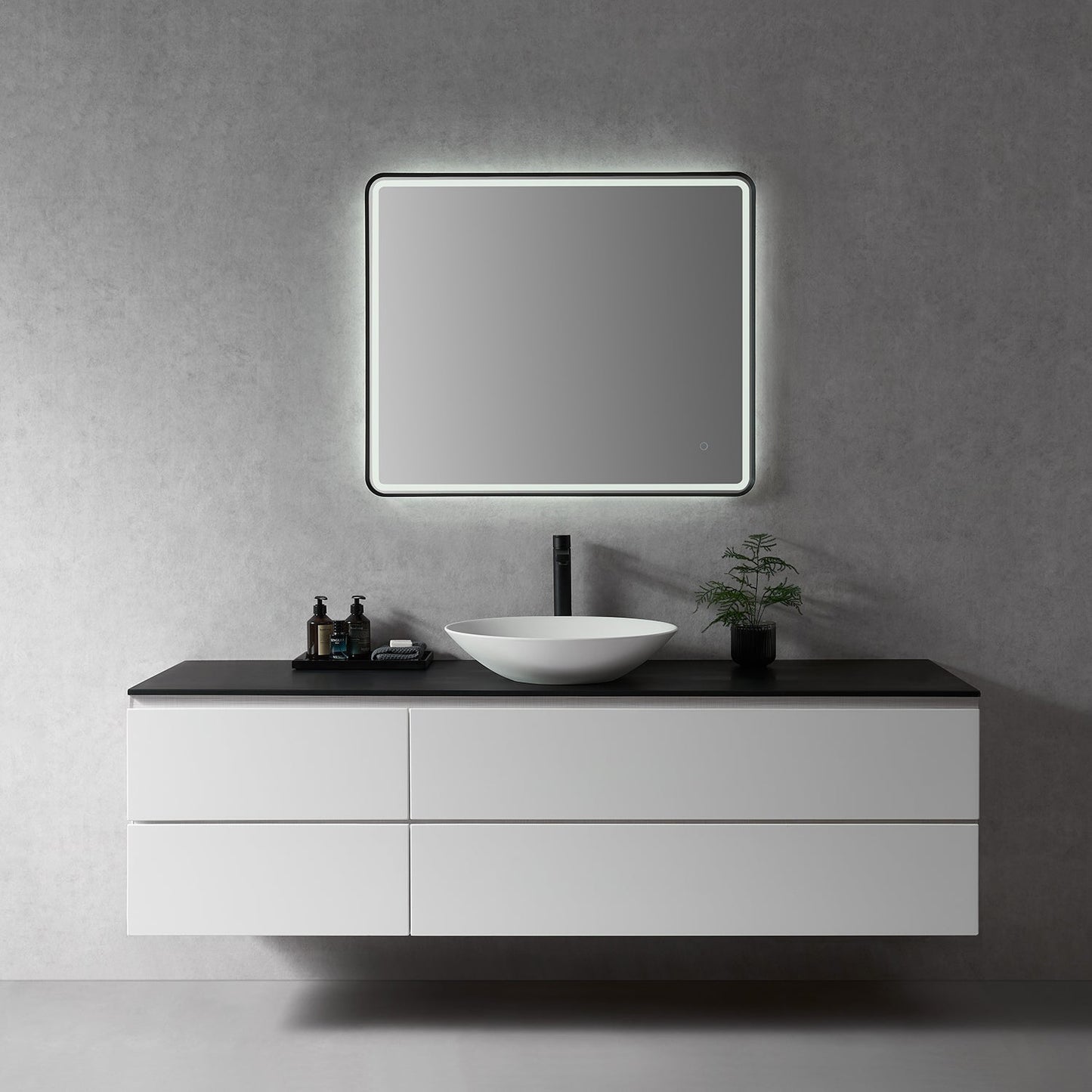 Viaggi Rectangle 36" Framed in Matt Black Modern Bathroom/Vanity LED Lighted Wall Mirror