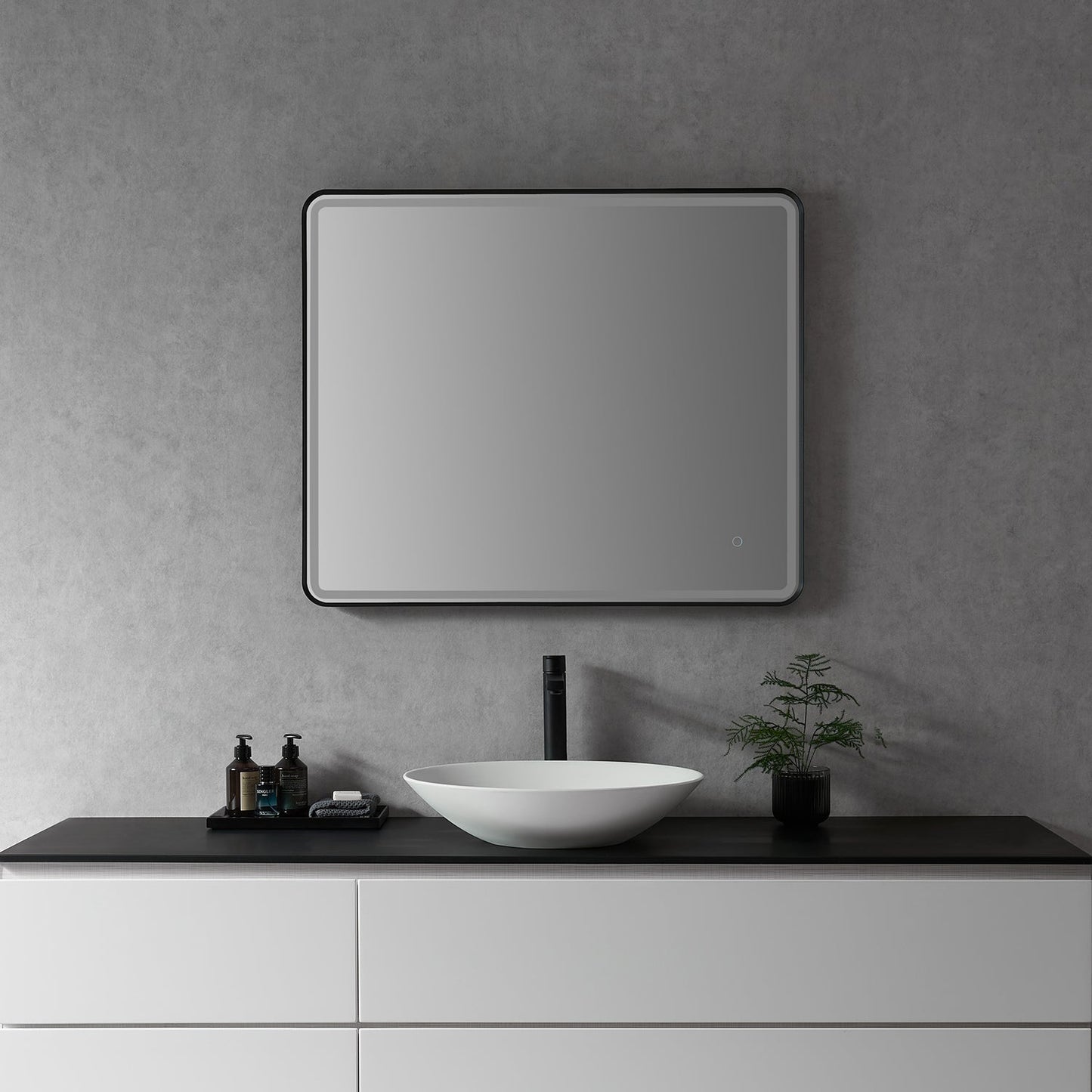 Viaggi Rectangle 36" Framed in Matt Black Modern Bathroom/Vanity LED Lighted Wall Mirror